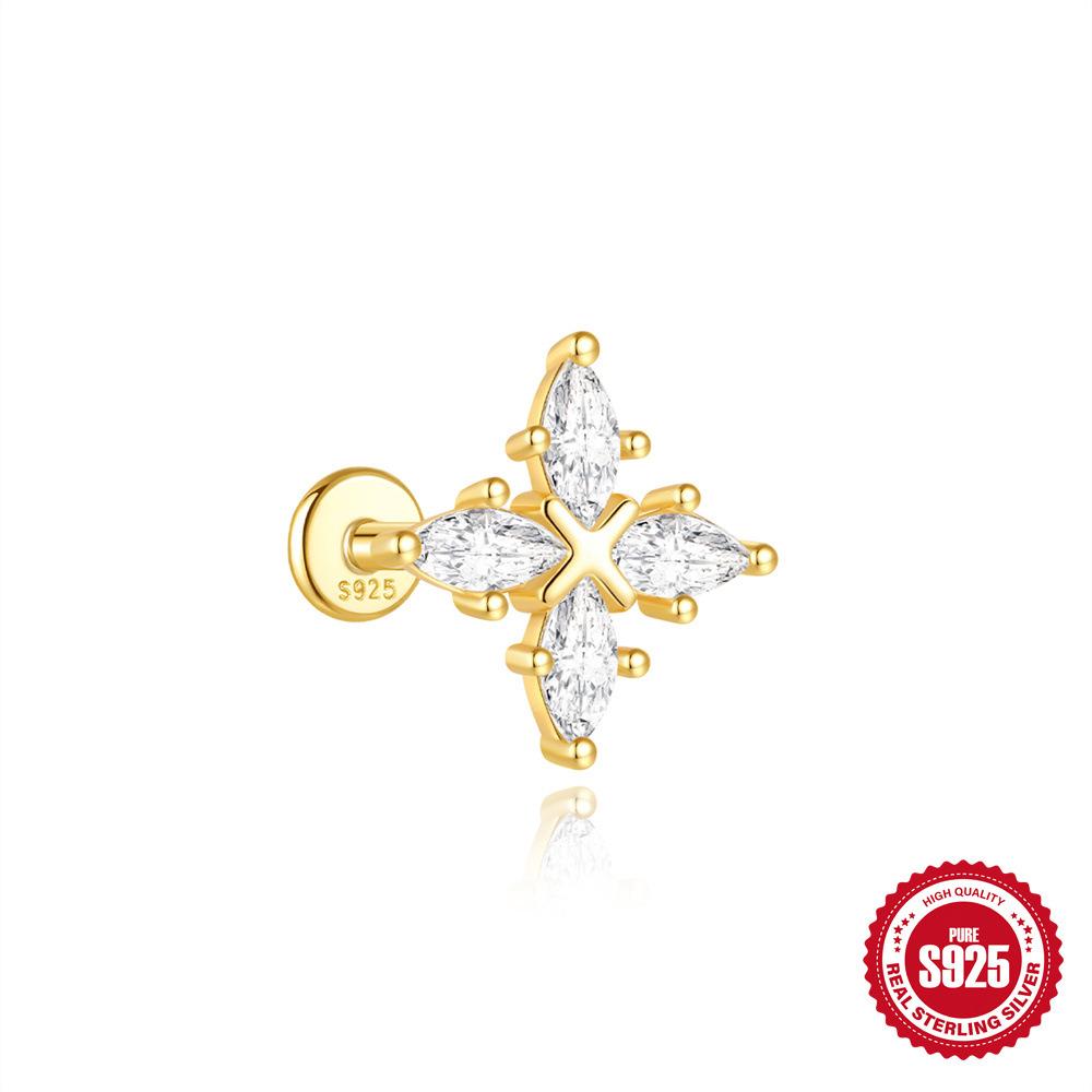 S925 Циркон 'Лошадиный глаз' с бахромой, плоская головка, спиральный пирсинг хряща, женские простые и универсальные базовые серьги-гвоздики и украшения для ушей