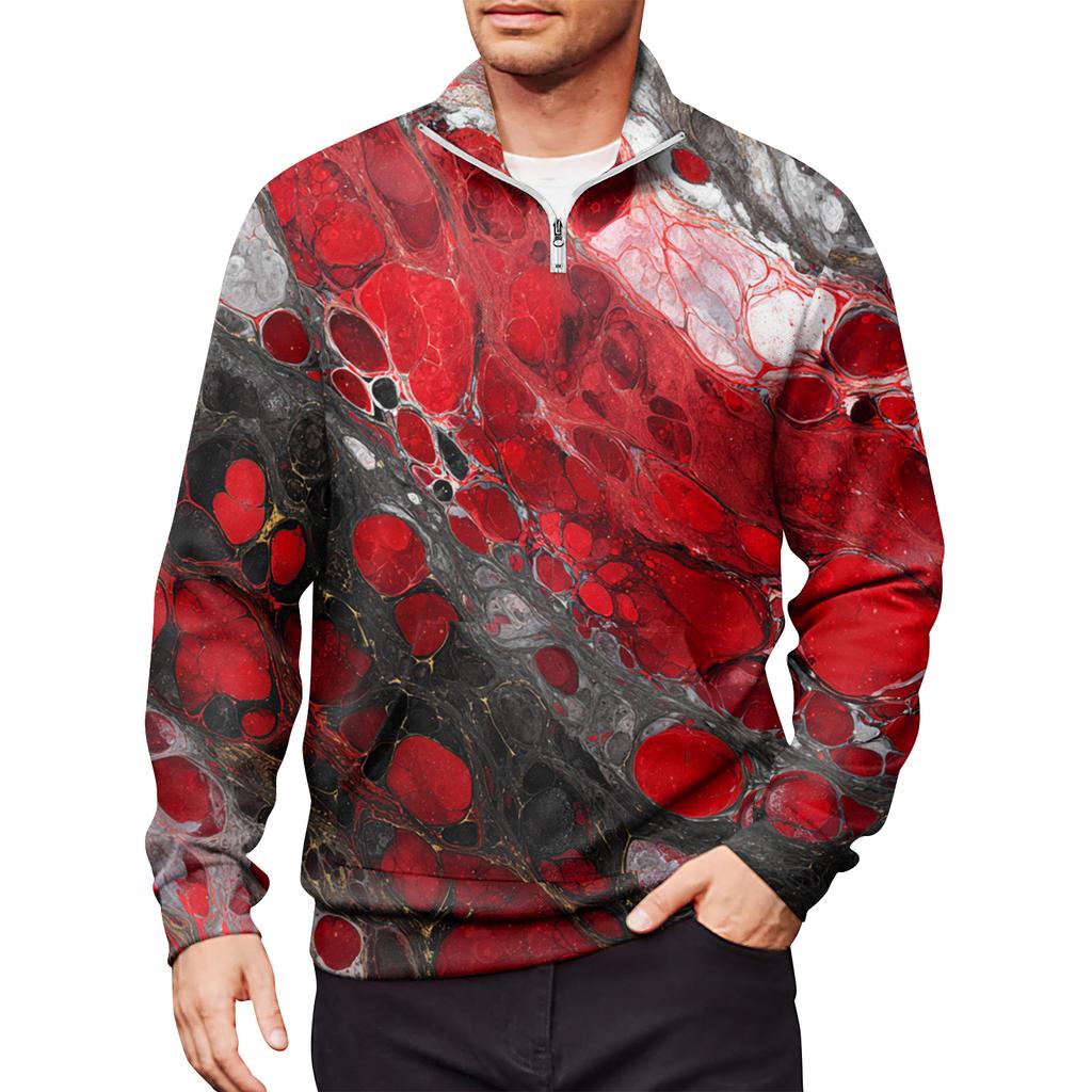 Мужской свободный повседневный свитшот на молнии 1/4, модный топ с длинным рукавом и принтом, с карманами