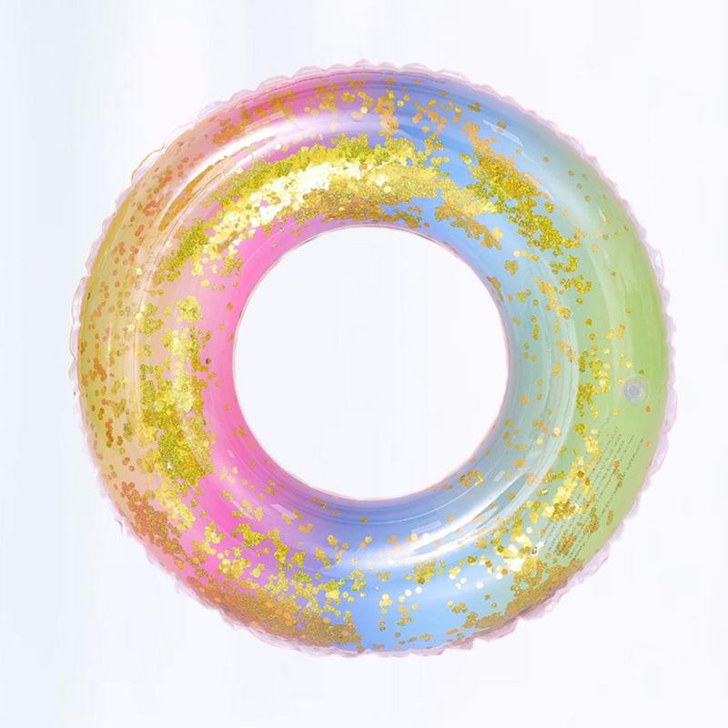 Кольцо для плавания с блестками радужного цвета, поплавок для бассейна, утолщенная полупрозрачная водяная трубка, плот для вечеринок у бассейна в помещении, развлечения