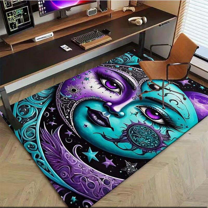 "Starry Night Moon Face Art Print - Celestial Wall Decor"Office Mat Home Decor Office Desk Chair Carpet for office ph149