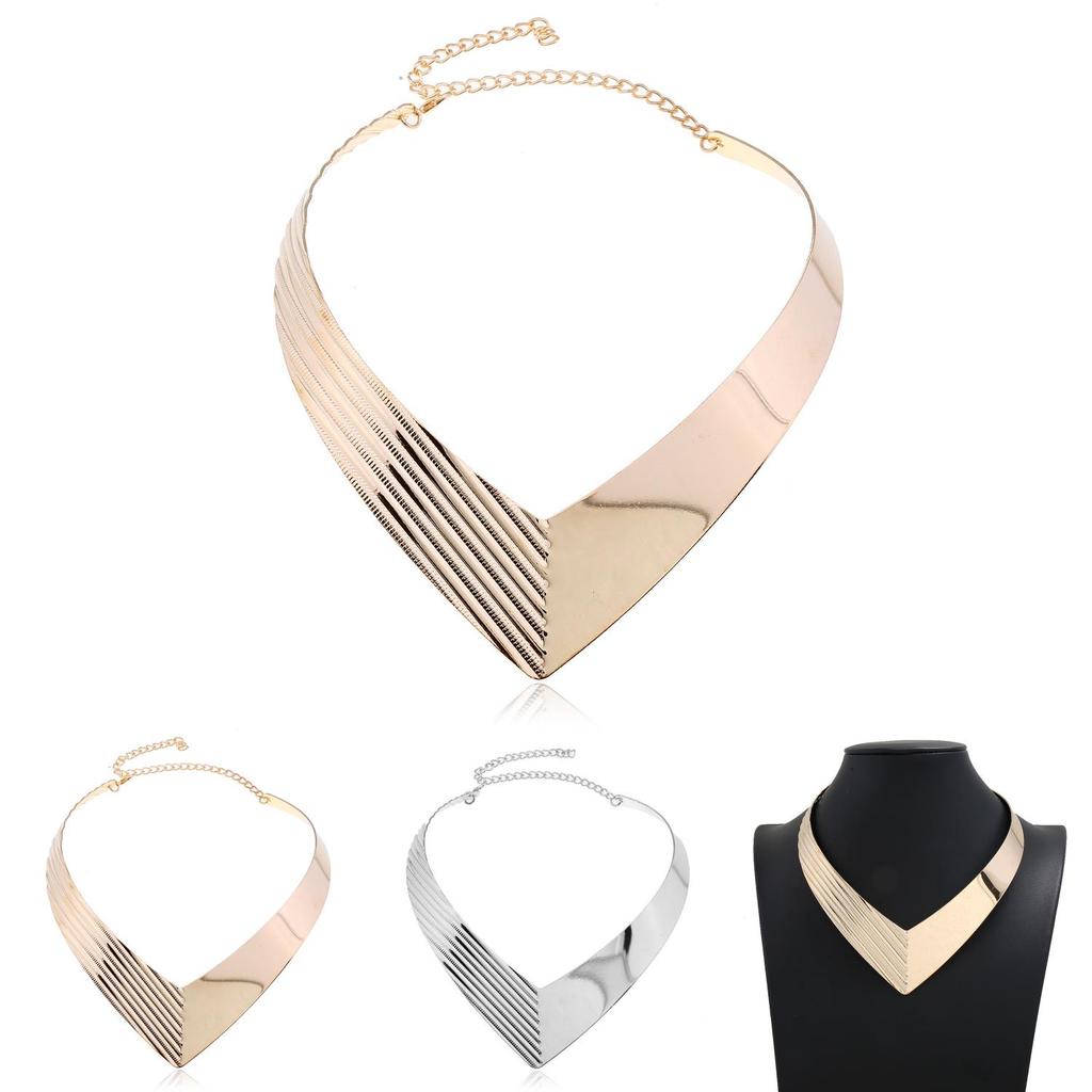 Fashion V Shaped Metal Women Collar Necklace With Geometric Design For Trendy Womens Jewelry