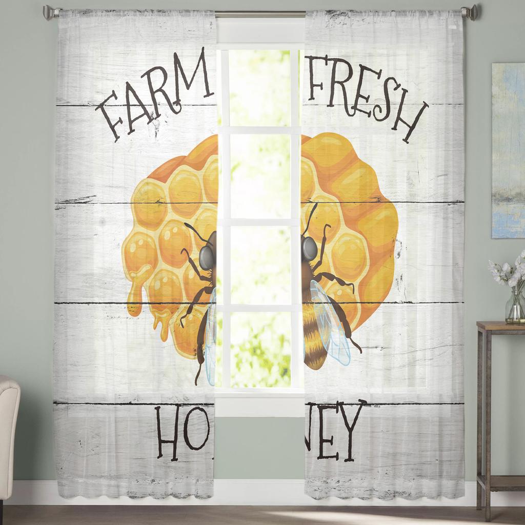 Farm Bee Honey Hive Modern Curtain For Living Room Transparent Tulle Curtains Window Sheer For The Bedroom Accessories Decor