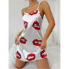 Women's Ice Silk Strap Sleeping Dress Sexy Backless Pajama Women's European American Style Thin Breathable Printed Strap Dress