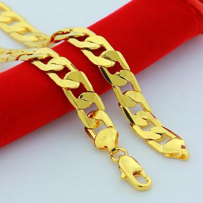 24K Gold Filled 10 мм 50-75 см Мужские Figaro Hip Hop Золотое Ожерелье Цепи Мужские Мальчики Высокое Качество Ювелирные Изделия Подарок