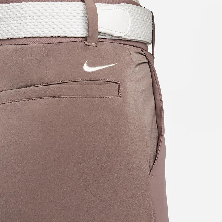 Nike Брюки повседневные женские Dri-Fit Tour однотонные с логотипом, прямого кроя, с высокой посадкой, коричневые DO6785-291