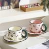 Large Capacity Underglaze Hand-painted Floral Coffee Cup and Saucer Set, High Value Latte Flower Tea Cup, Water Cup with Tray