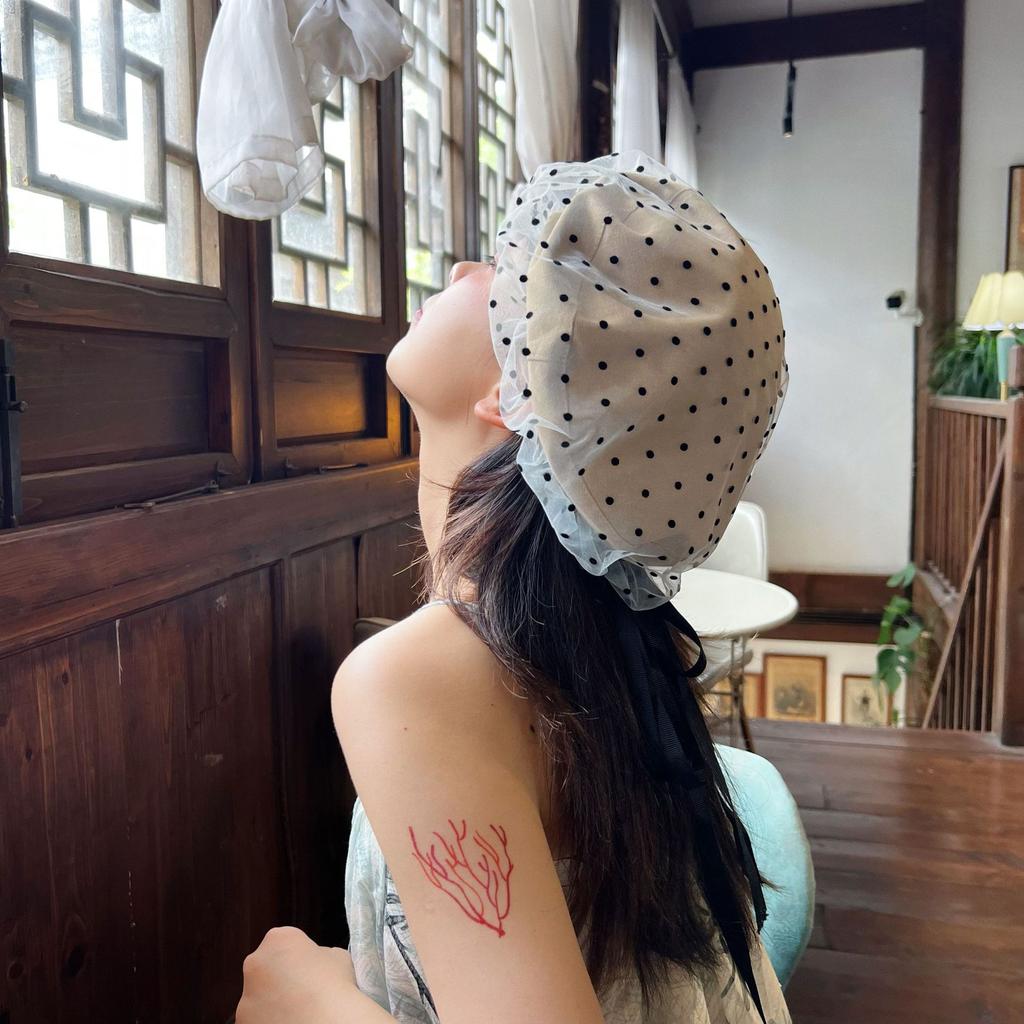 Корейский бант-стример берет женский летний тонкий горошек сетка большой окружности головы ретро литературный и художественный художник шляпа