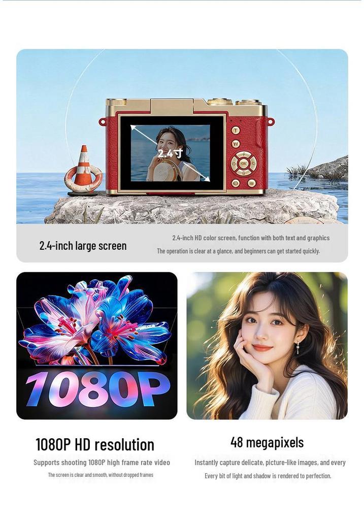 Retro Flip Screen Student Selfie HD Digital Camera Camcorder for Travel and Vlogs
