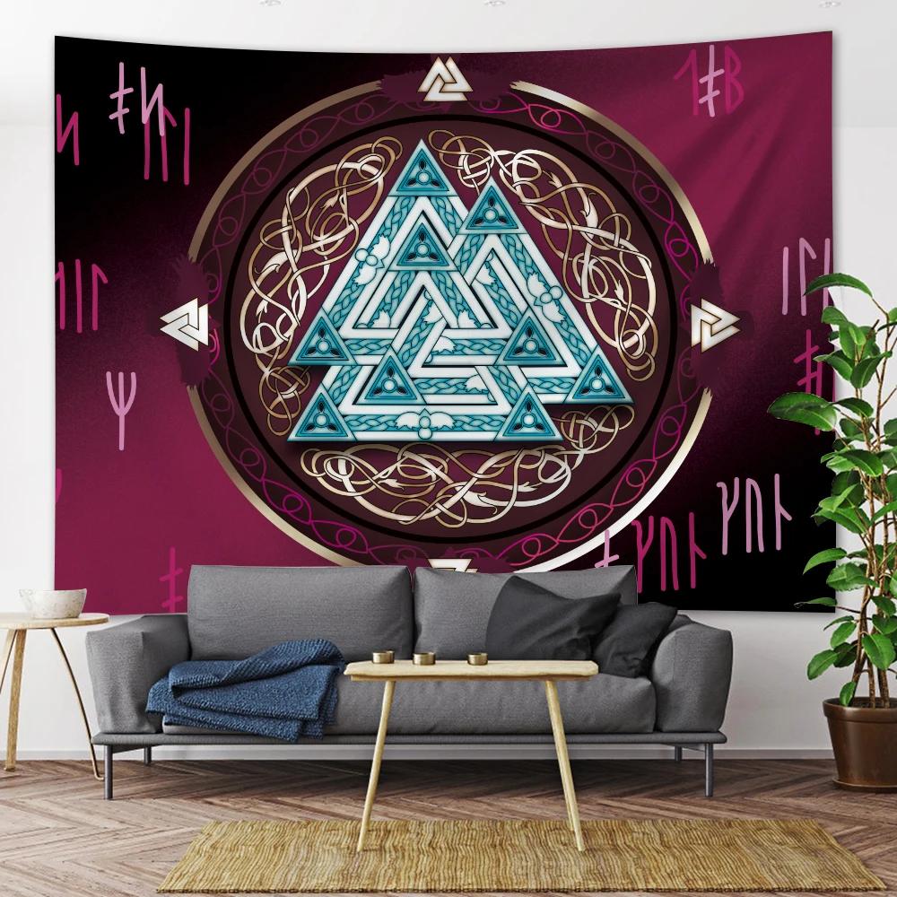 Viking Mysterious Symbols Tarot Home Tapestry Psychedelic Scene Wall Hanging Room Yoga Mat Sheets