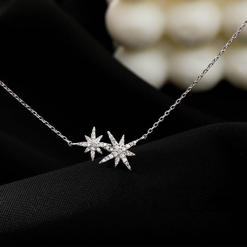 925 Sterling Silver Star Necklace for Women Luxury CZ Clavicle Chain Necklace Jewelry Gifts Wholesale