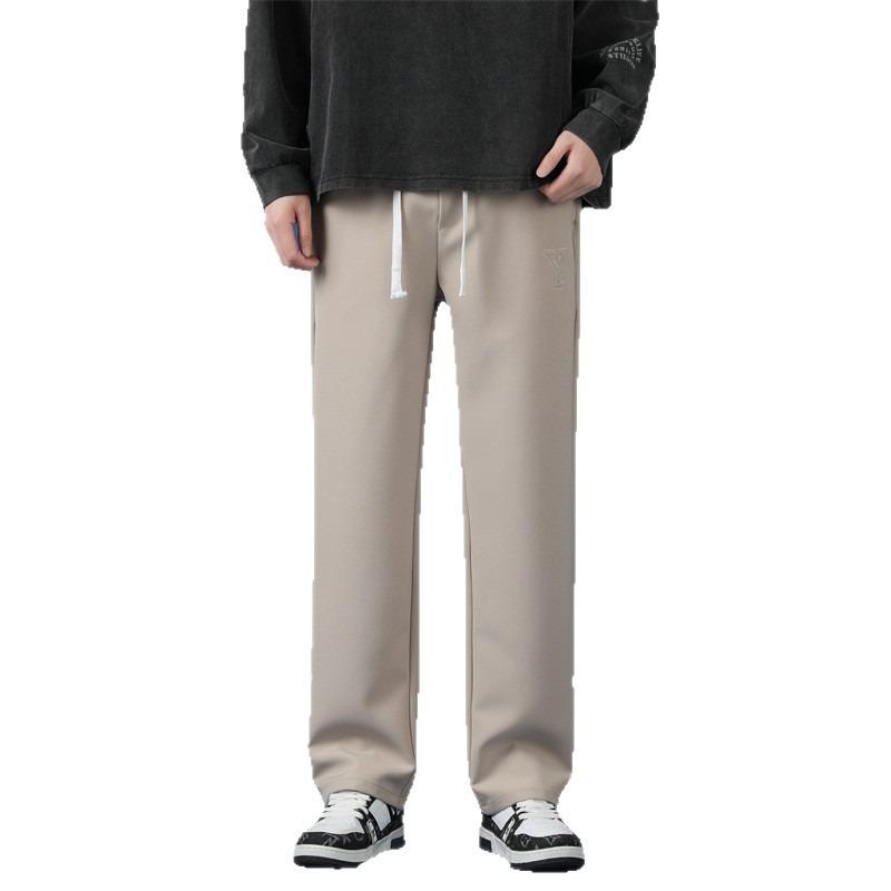 Брюки Мужские Весна и Осень Новые Мужские Повседневные Брюки Свободные Прямые Брюки Длинные Брюки Широкие Штанины Спортивные Синие На шнурке Мужские Брюки