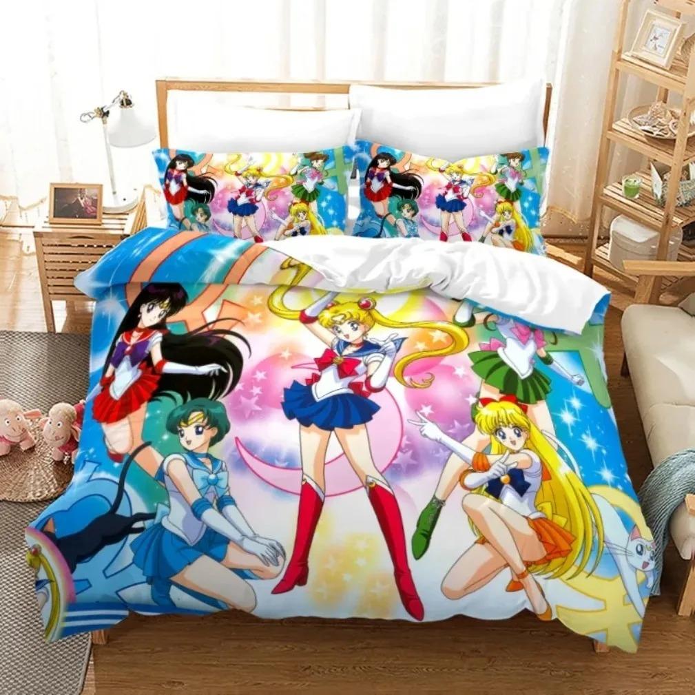 Комплект постельного белья Anime S-Sailor & M-Moon, пододеяльник, одеяло, комплект постельного белья, наволочка, размер King Queen Twin для мальчиков и девочек взрослых