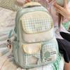 Schoolbag new plaid schoolbag female Japanese ins cute dopamine contrasting color backpack multi-compartment simple casual backpack