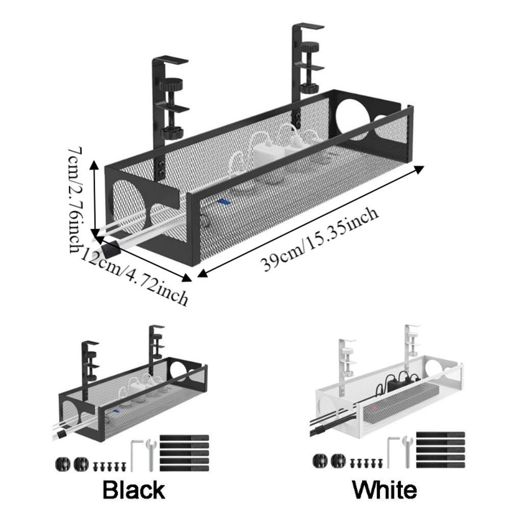 No Drilling Under Desk Wire Management Tray Space Saving Power Strip Cord Holder Office