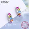 Real 925 Sterling Silver Simple Circle Rainbow Color Zirconia Hoop Earrings For Women Elegant Trendy Fine Jewelry Brincos