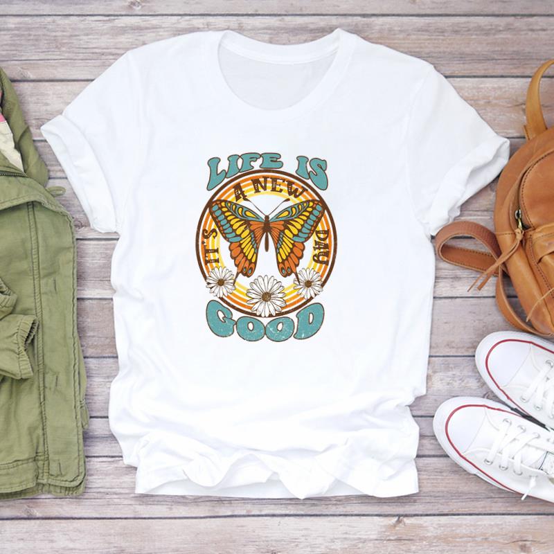 (Азиатский размер) Футболка, верхняя одежда, милый цветочный тренд, милая женская футболка с коротким рукавом и принтом, женская модная футболка, повседневная футболка с рисунком