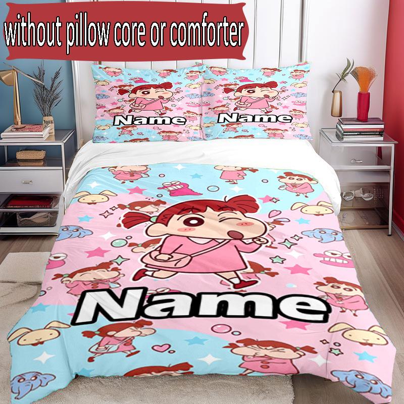 3pcs Duvet Cover Set (1*Duvet Cover + 2*Pillowcase, Without Core), Custom Name Crayon Shin chan Pattern Bedding Set, Home Bedroom Decor Gift