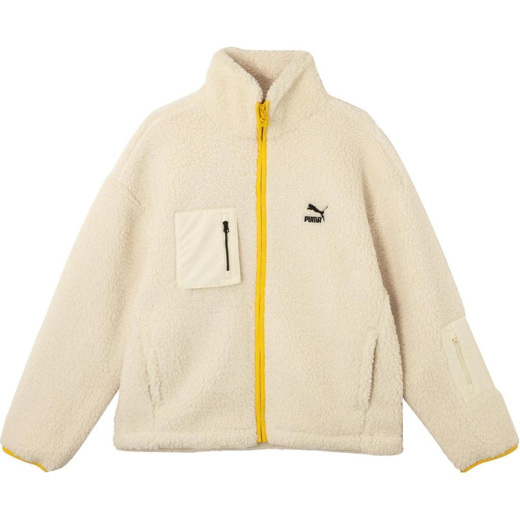 Puma Мужская куртка из шеврона кремового цвета с желтой молнией, повседневное флисовое пальто 539231-93