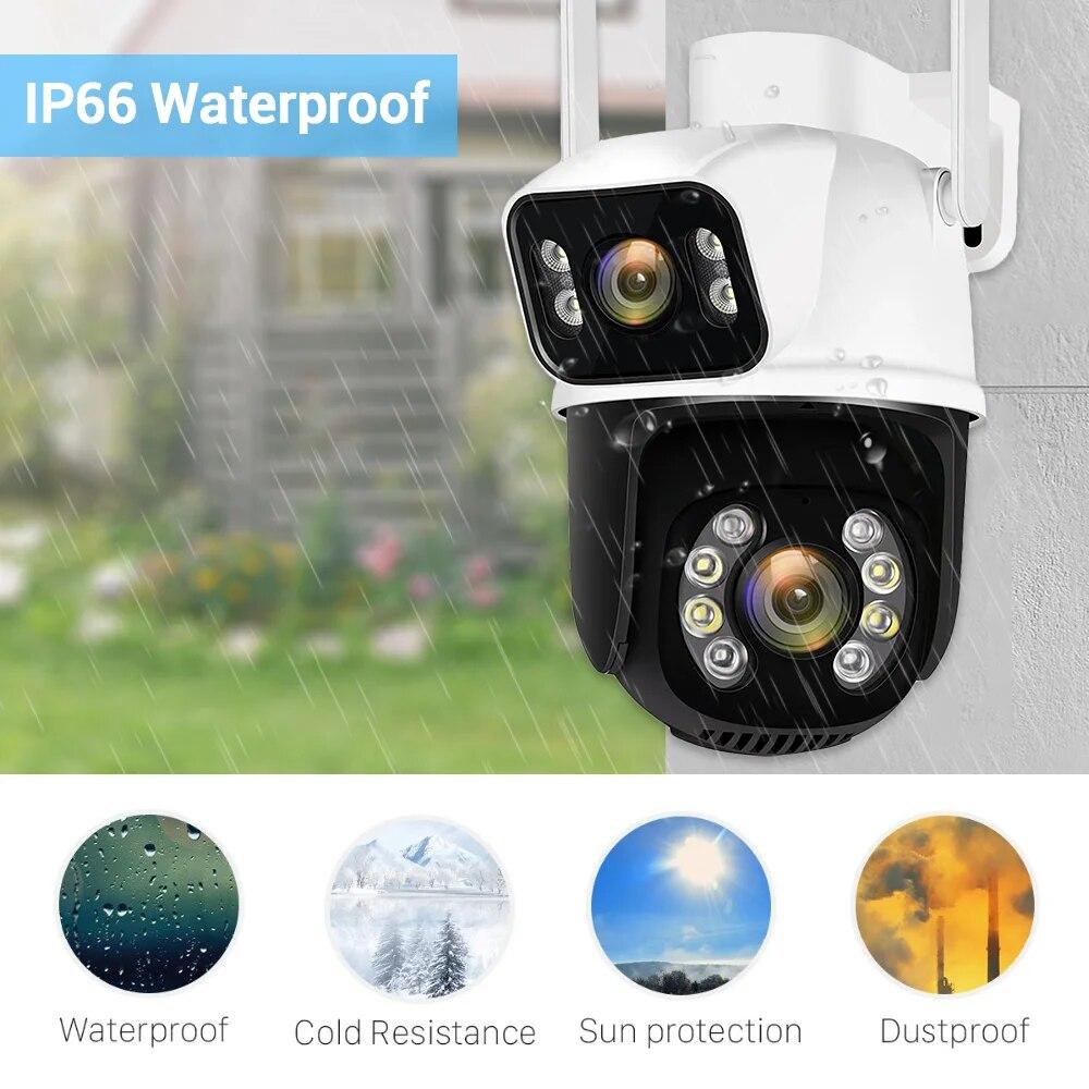 8МП 4K PTZ Wi-Fi камера с двумя объективами и двумя экранами, с ИИ обнаружением человека, автоматическим слежением, беспроводная уличная камера видеонаблюдения