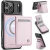For iPhone 17 Pro Leather Back Cover JEEHOOD J06 Magnetic Phone Case with Card Bag RFID Blocking