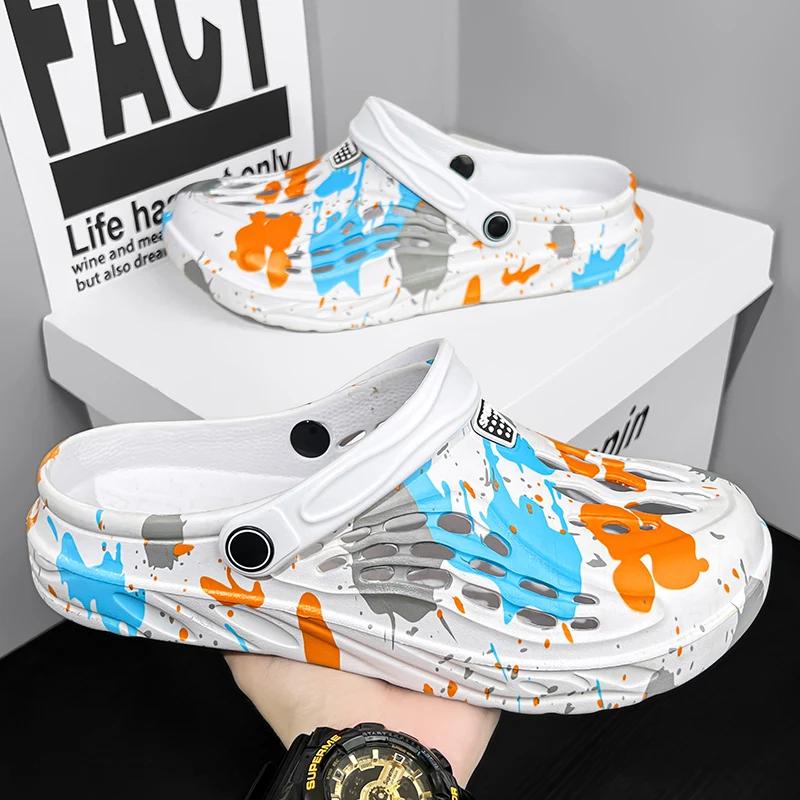 Fashion Big Size 49 Summer Men Slippers Fashion Thick Bottom Hole Shoes EVA Slippers Anti Slip Baotou Slippers Outdoor Beach Female Gard