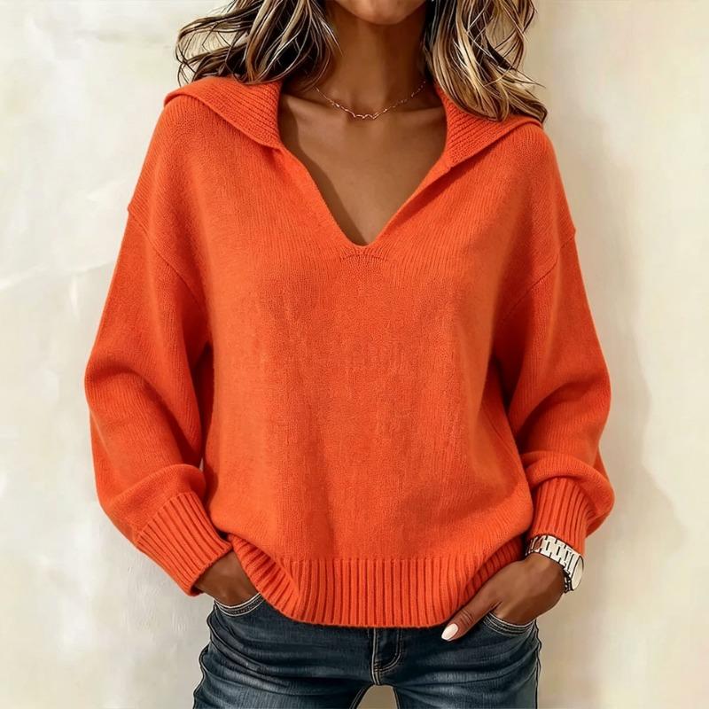 Women Casual V Neck Long Sleeve Pullover Knit Sweater For Autumn Winter