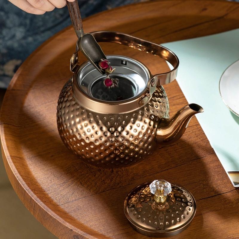 Stainsless Steels Teas Pots with Infuser Water Kettles Round Coffee Teas Pots Stovetop Kettles for Loose and Teas Bag