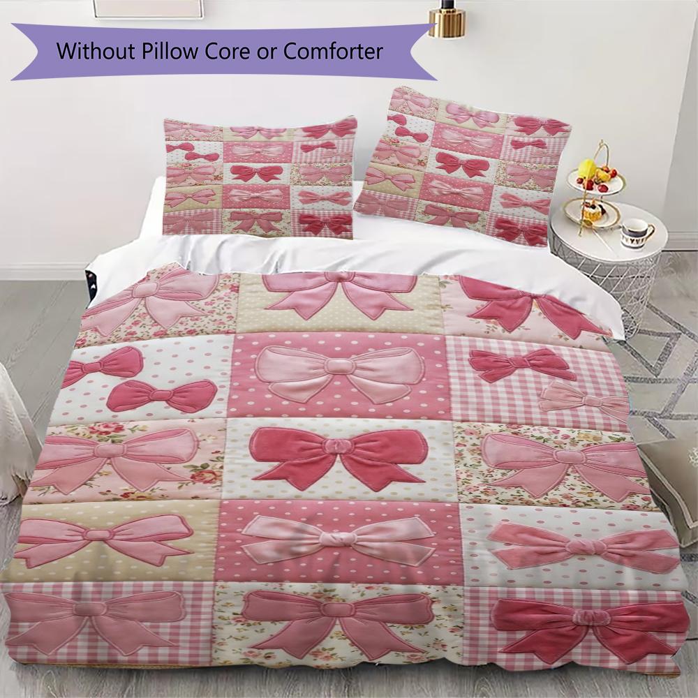 Gorgeous Bow Pattern Bedding uilt Set uilt Cover Pillowcase Home Decoration Birthday Gift (1 * duvet cover + 2 * pillowcase without core)112