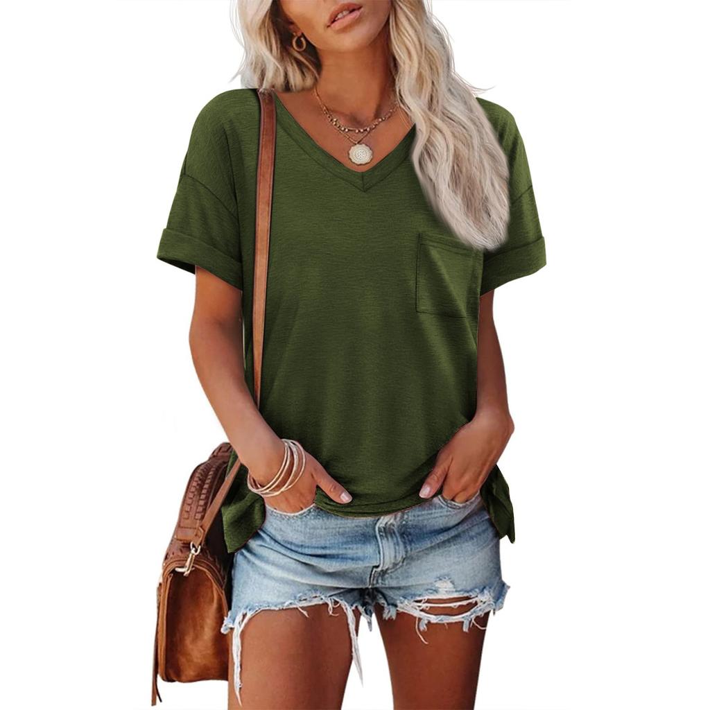 Womens T Shirts Short Sleeve V-Neck Shirts Cute Fit Summer Casual Tee Tops