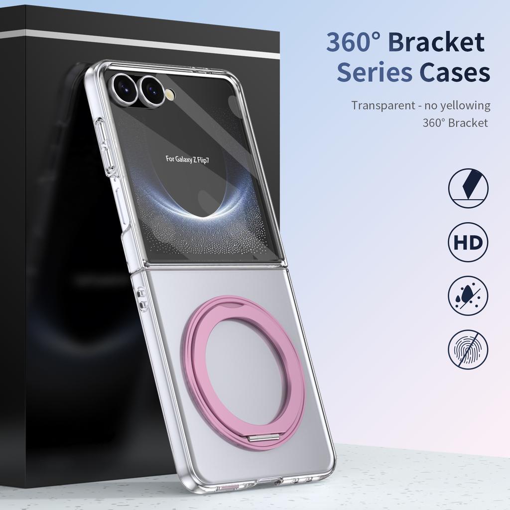Crystal Clear 360 Rotatable Metal Ring Bracket Stand Case for Samsung Galaxy Flip 8 7 6 5 4 Magnetic Shockproof Cover Premium