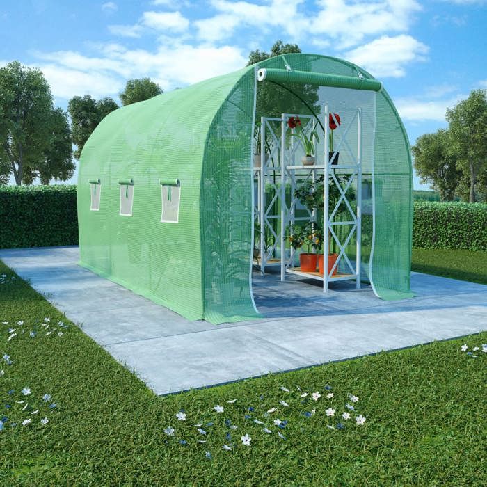 VidaXL Greenhouse Tent Shelter Plants Greenhouse Flower Greenhouse Plant Greenhouse Garden Greenhouse Outdoor Greenhouse 6.86 M² Green PE Fabric 48164
