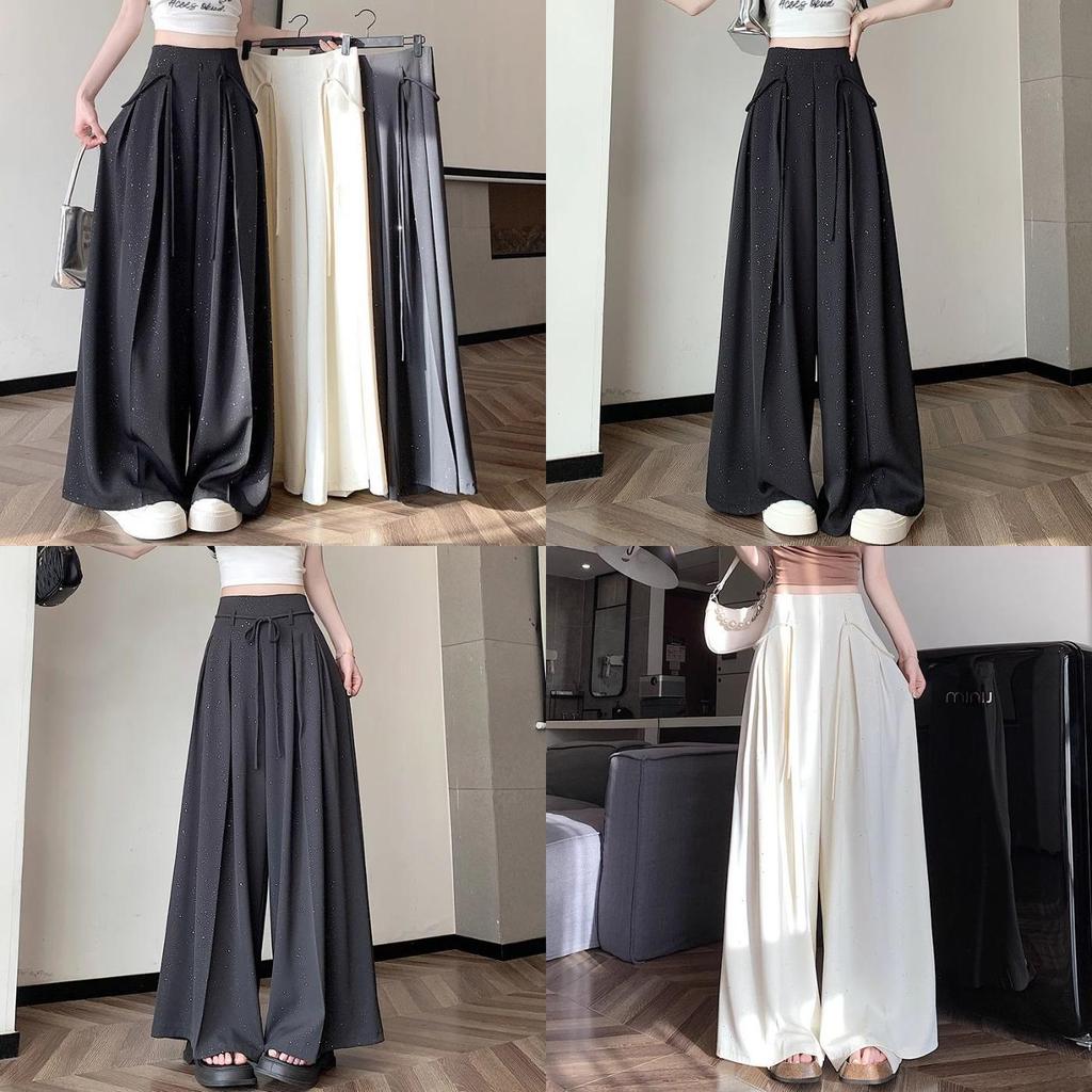 Summer Fashion Wideleg Suit Skirt Pants For Women With Solid Color And Fine Flash Design
