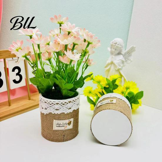 Sturdy Artificial Planter Simulated Flower Pot Arrangement with Linen Flocking Pad Design Durable Nordic Vase Style Plants for Home Garden Office