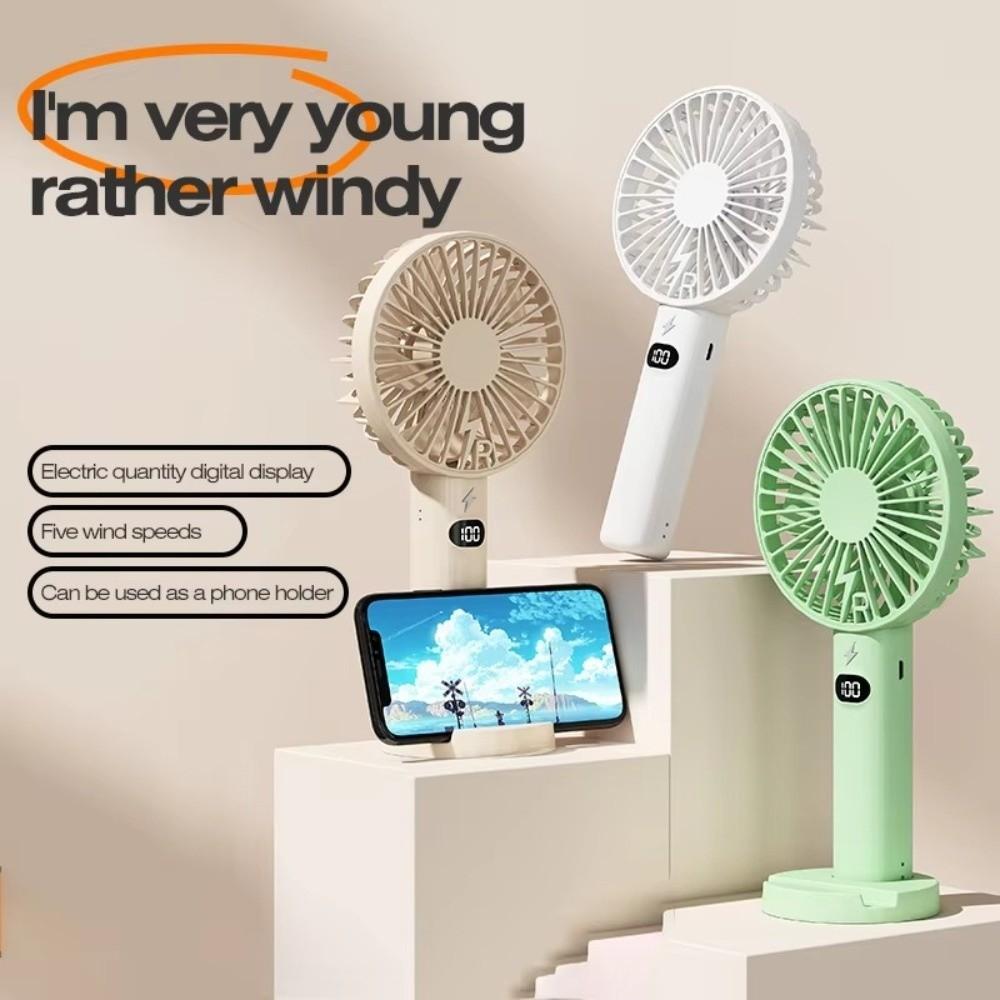 Handheld Mini Fan With Phone Holder LCD Display Desk Fan Portable Charging Fan