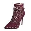 Gladiator Sandals Summer Spring Pointed Toe Rivets Studded Cut Out Caged Ankle Boots Stiletto Heel Women Shoes
