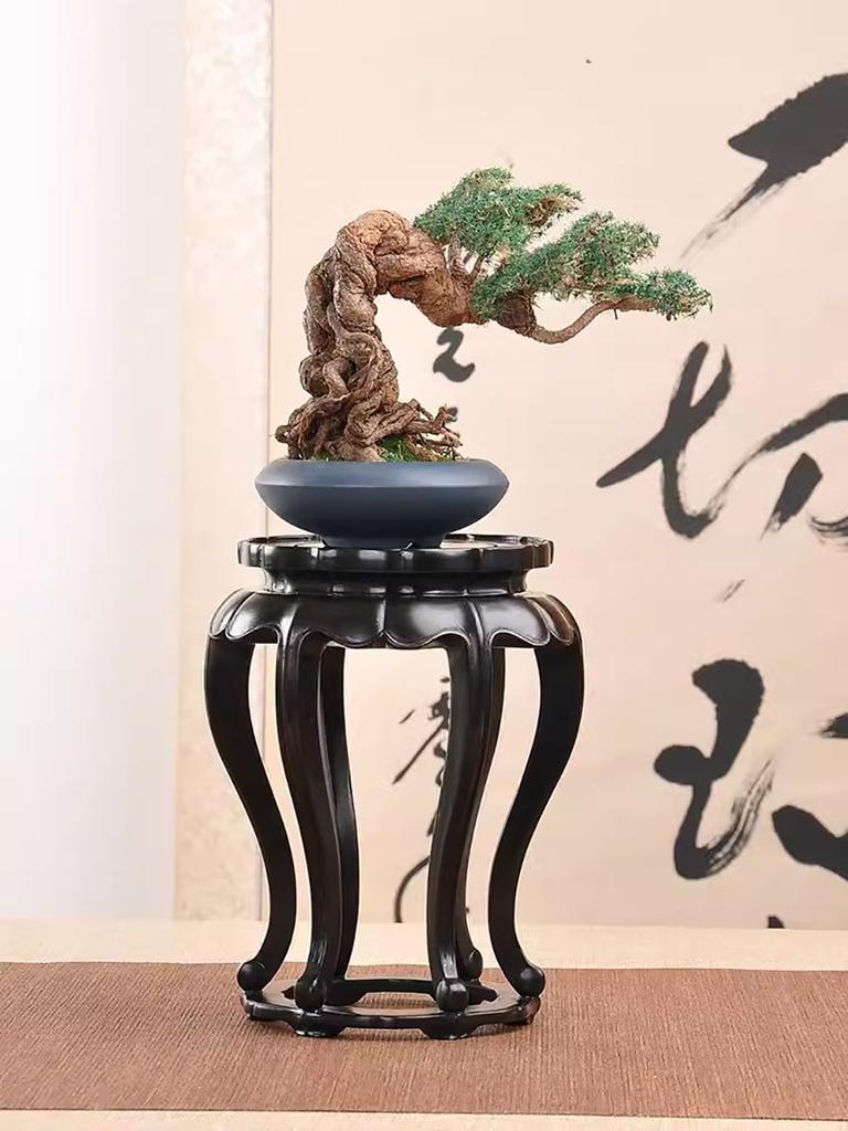 Chinese Style Solid Wood Incense Burner, Purple Light, Sandalwood, Round Table, Tea Pot, Bonsai, Antique Ornament Base