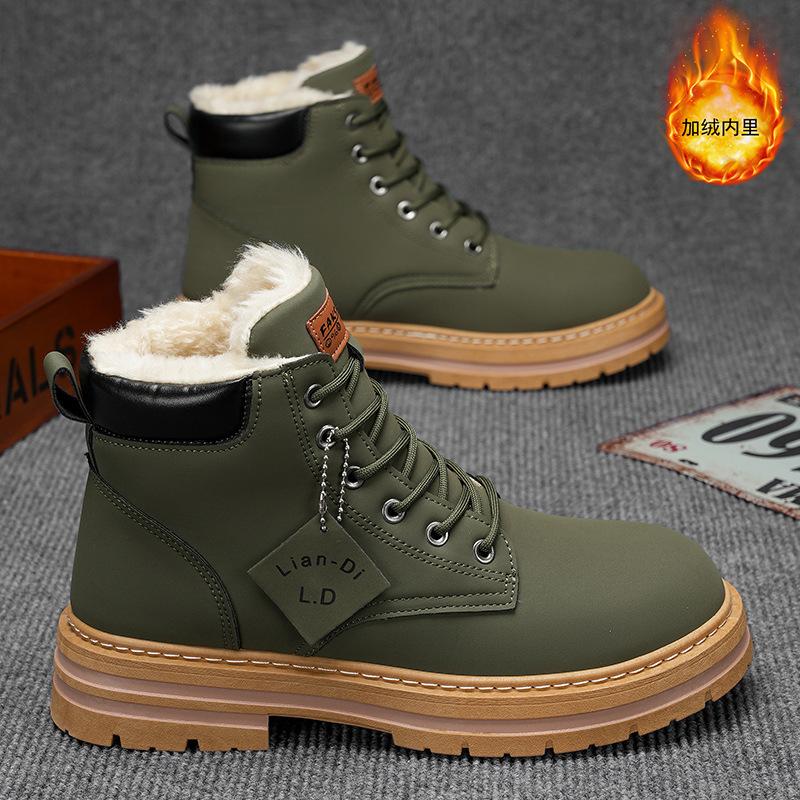 2024 зимняя новая мужская обувь теплые ботинки Martin с набивным рисунком утолщенные кожаные ботинки повседневные универсальные туфли на платформе из хлопка