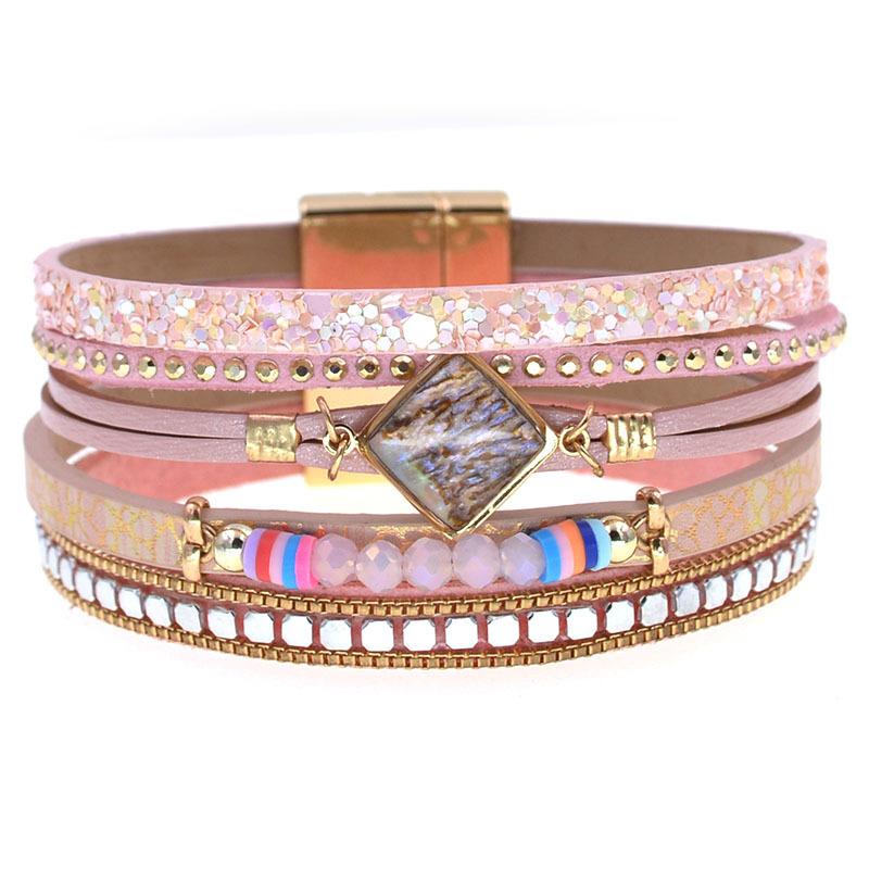 Кожаный браслет Crystal Wrap Bohemia Bangle Женский ювелирный аксессуар