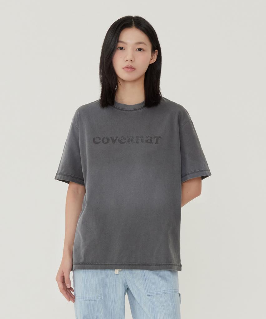 COVERNAT WOMAN Oversized Pigment Copper Logo T-Shirt Charcoal
