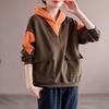 No Velvet Cotton Color Matching Hooded Sweater Women's Autumn All-match Loose and Thin Pullover Women