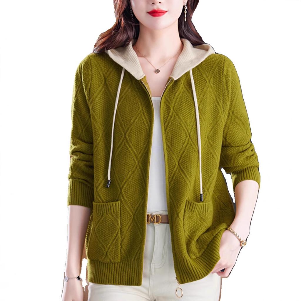 Spring and Autumn Women's Cardigans Sweaters Zippered Tops Stylish Hooded Sweater Jackets