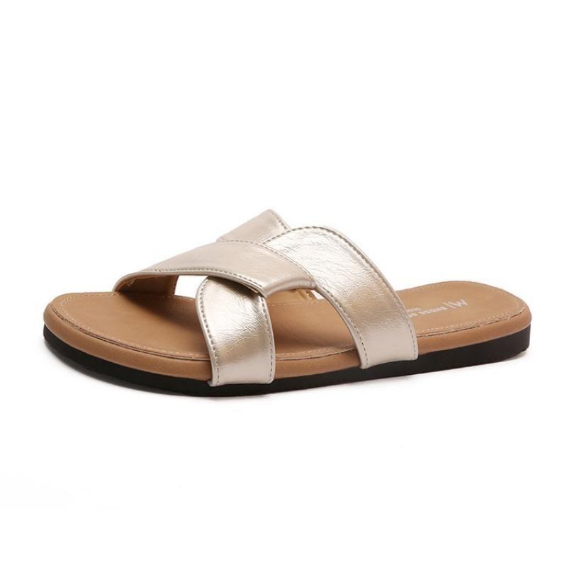 Шлепанцы на плоской подошве женские новые с круглым носком простые женские туфли женские для юбки пляжные туфли