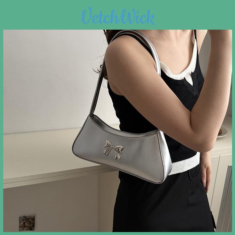 Chic Bowknot Korean Style Soft Leather Baguette Bag For Summer 2024 In Trendy Colors