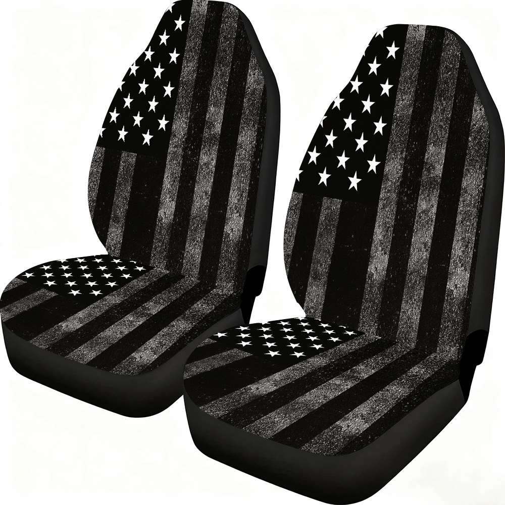 2pcs Black and White Car Seat Covers American Flag Design Perfect for Christmas Women's Car Accessories Fit for Cars Trucks