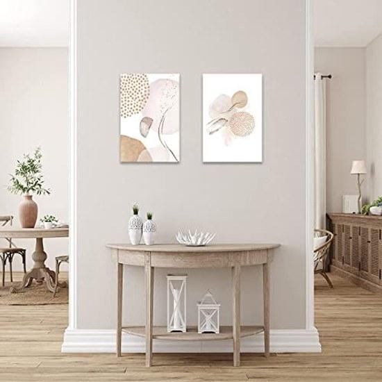 Wall-mounted Nordic plant wood beige abstract painting 2 pieces frame monochrome art poster room decoration wall finished product wooden (30x40cm