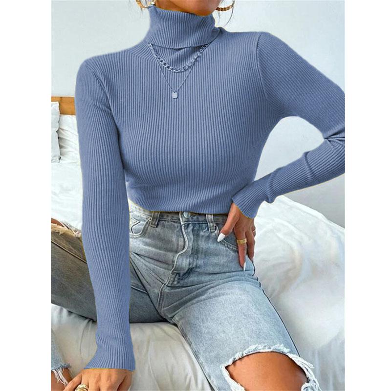 Осень-зима Женская футболка с длинным рукавом и высоким воротником, однотонные топы