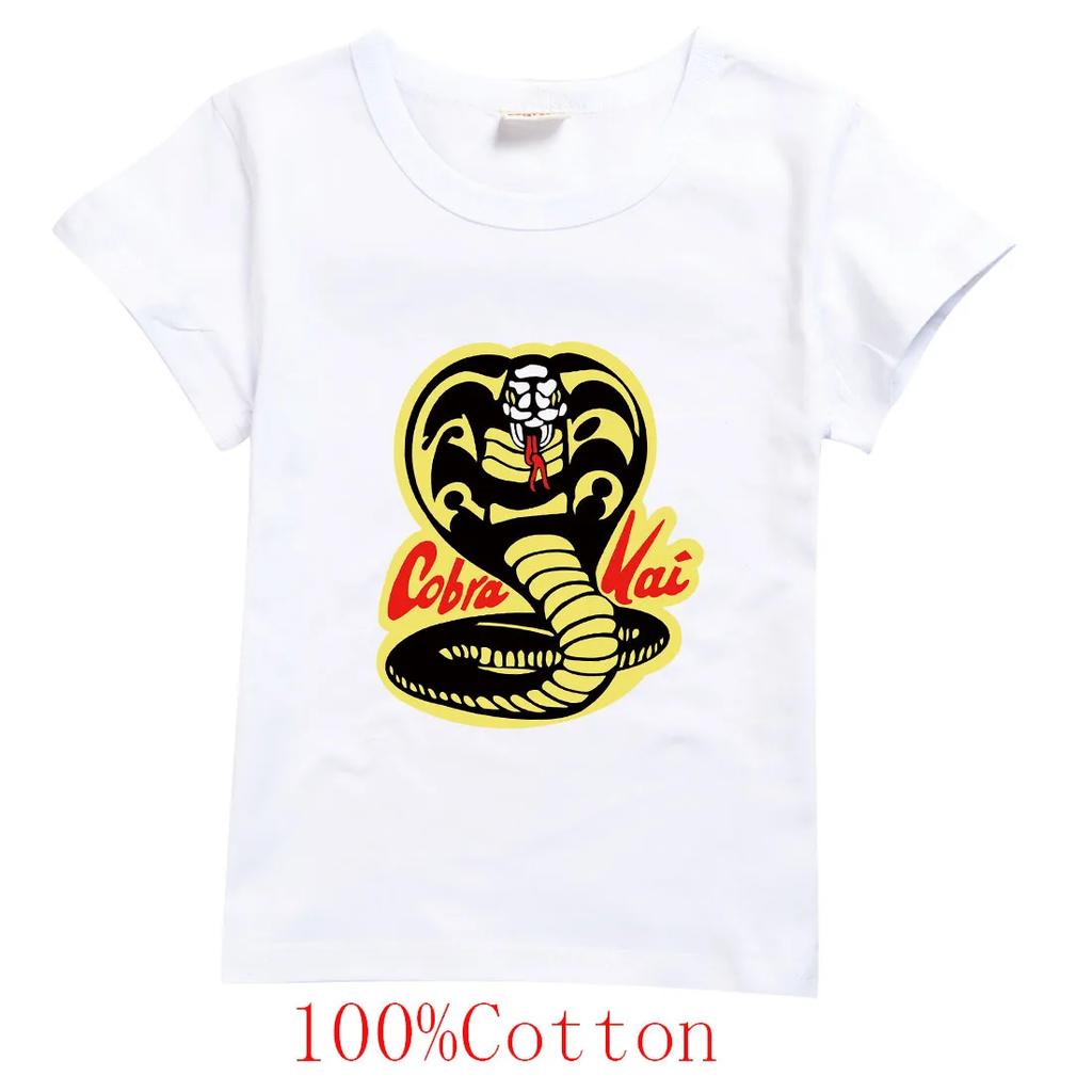 Горячая детская летняя футболка с принтом Cobra Kai из чистого хлопка 100 см до 160 см футболка
