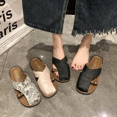 Римские полутапочки женские летние дышащие в китайском стиле новые маленькие с вырезами с юбкой внешняя сумка головные тапочки