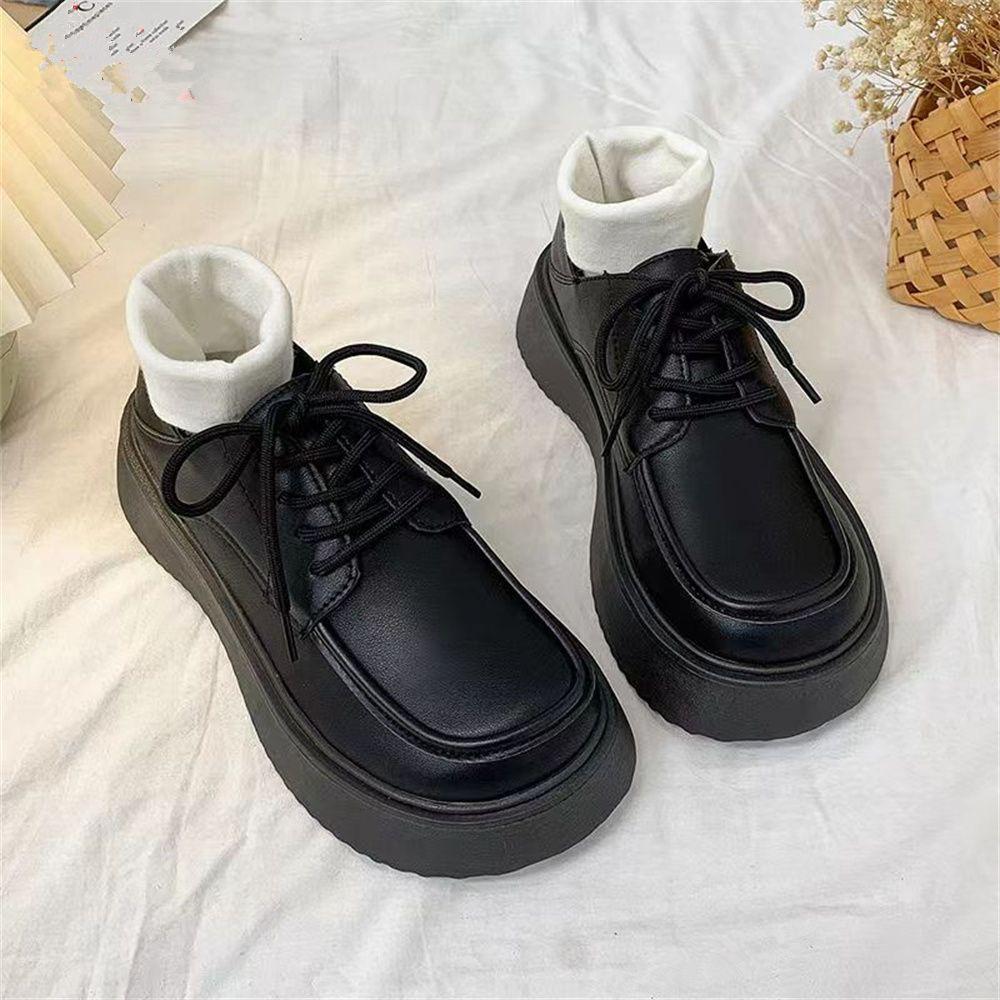 Полуподдерживающие туфли двойного назначения Маленькие кожаные туфли Женские новые туфли-лодочки с круглым носком Мокасины с приподнятым низом Стиль преппи Британский стиль