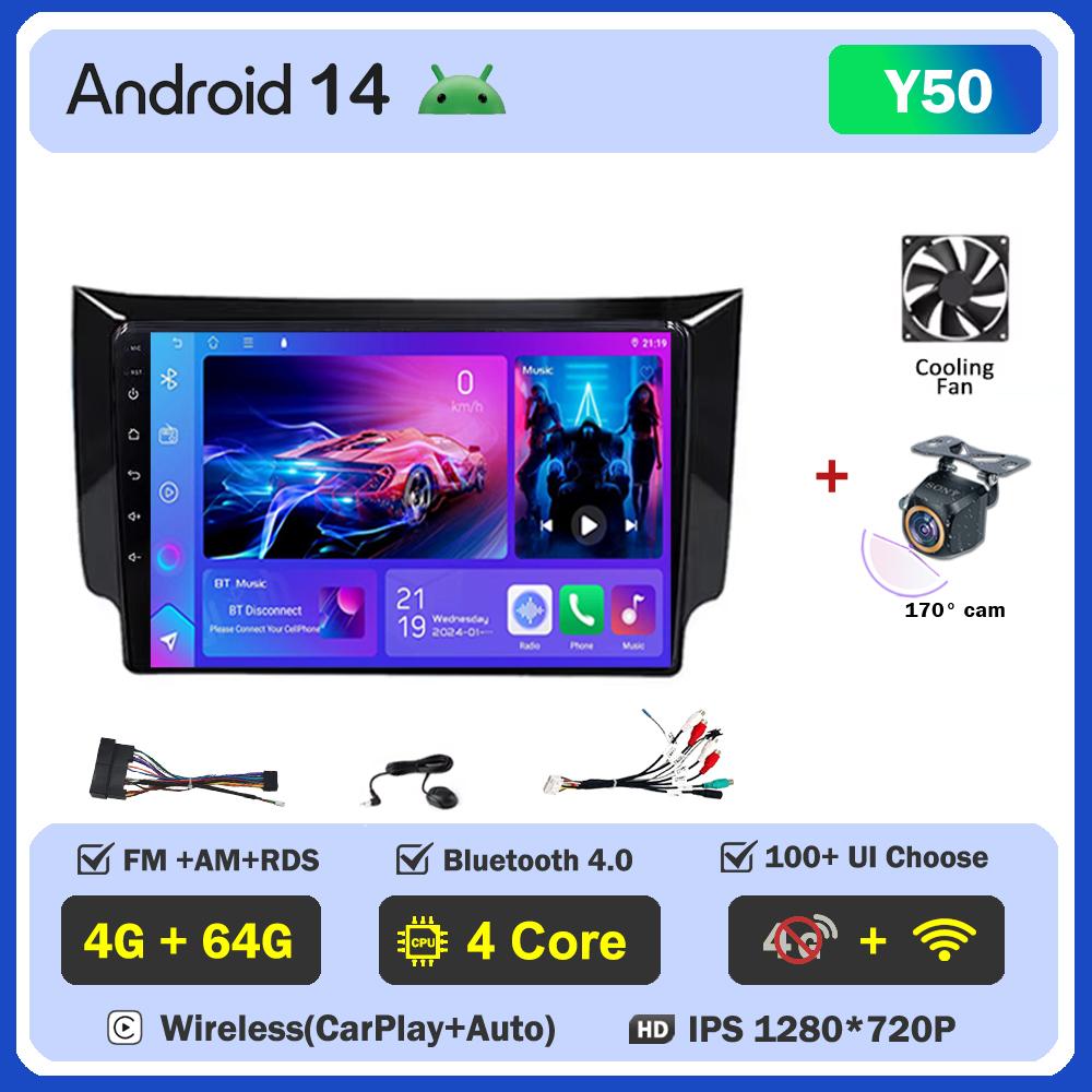 Автомобильное радио Android 14 для Nissan Sylphy B17 Sentra 12 2013-2018 2din Carplay Auto Screen Stereo Head Unit Autoradio 10 дюймов Wifi